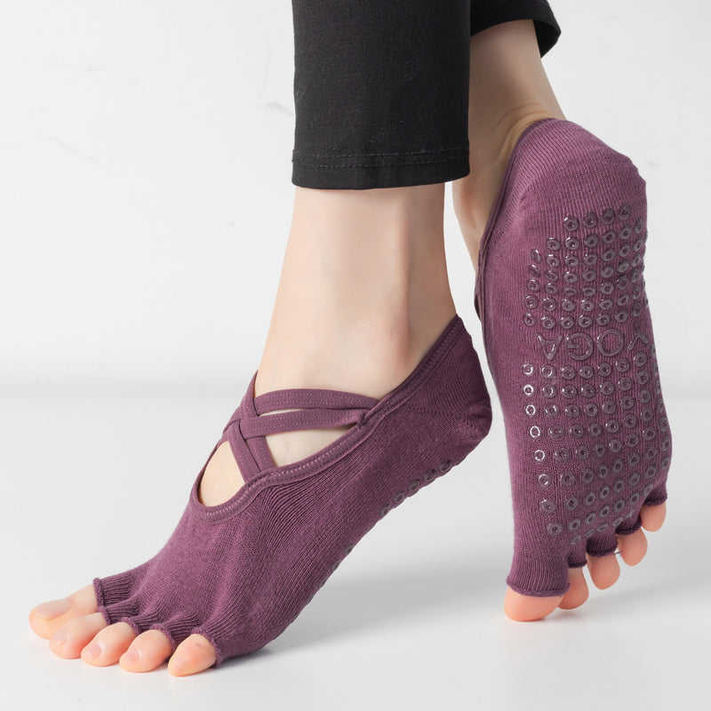 【Yoga Socks】T2紫红-女士半趾瑜伽普拉提运动袜