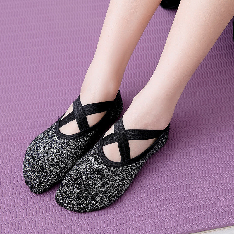 【Yoga Socks】H1黑色-女士银丝圆头瑜伽普拉提运动袜
