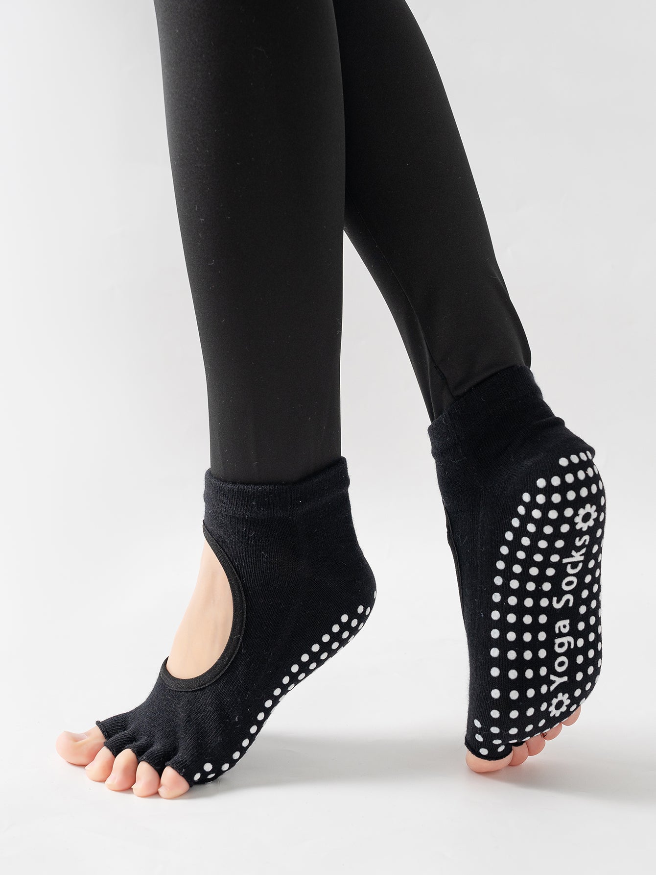 【Yoga Socks】F6黑色-女士半趾瑜伽普拉提运动袜