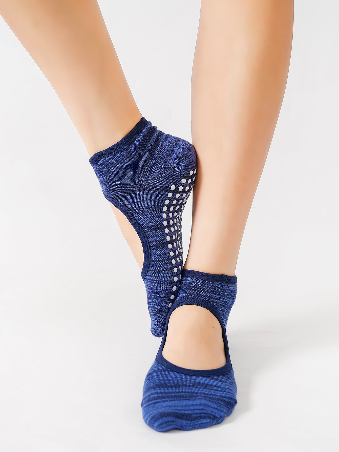【Yoga Socks】E4青蓝-女士段色圆头瑜伽普拉提运动袜