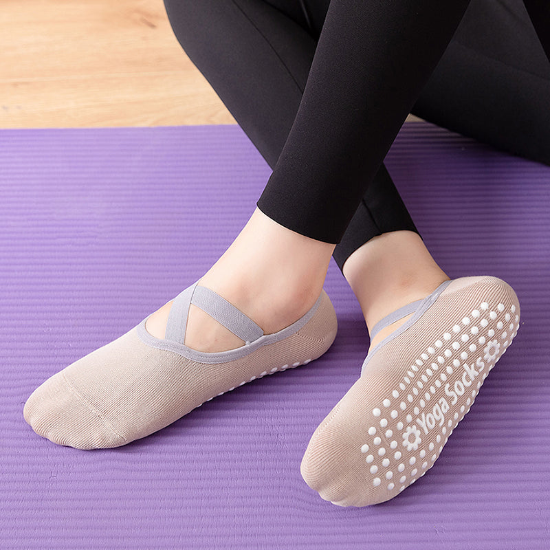 【Yoga Socks】H2米色-女士圆头瑜伽普拉提运动袜