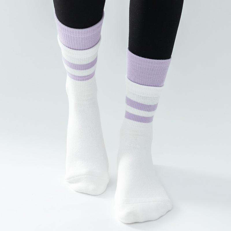【Yoga Socks】D8白紫-女士长筒毛圈圆头瑜伽普拉提运动袜