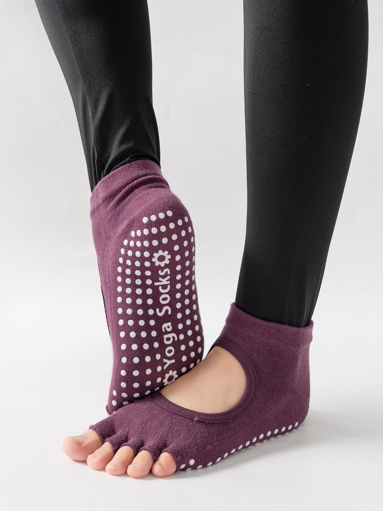 【Yoga Socks】F6紫红-女士半趾瑜伽普拉提运动袜