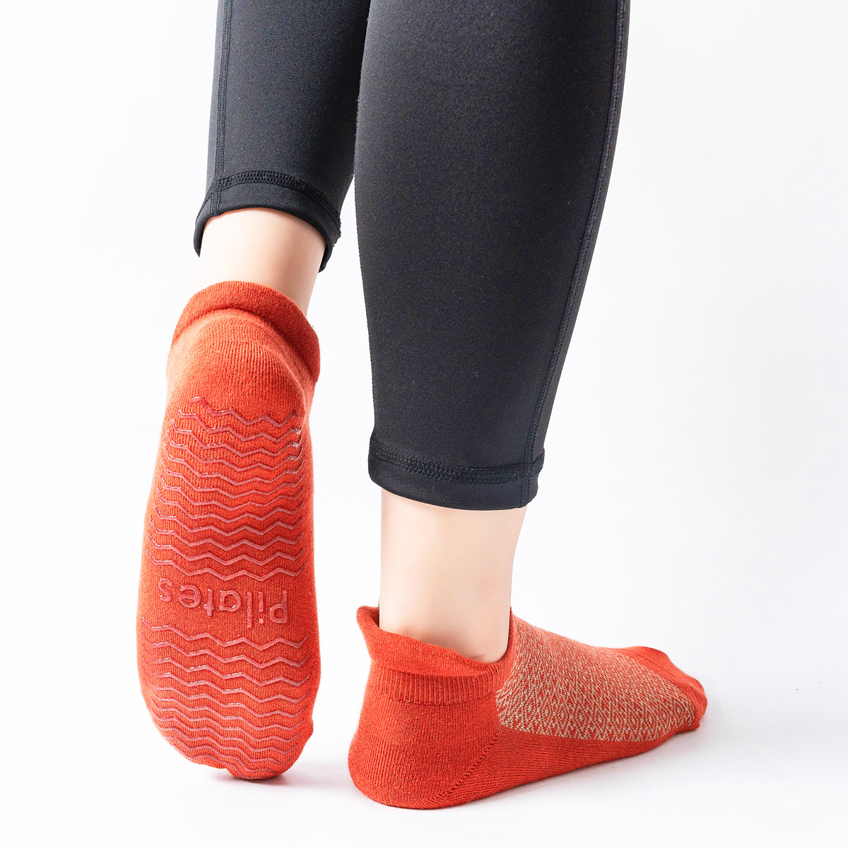 【Yoga Socks】D13红米-女士提花毛圈圆头瑜伽普拉提运动袜