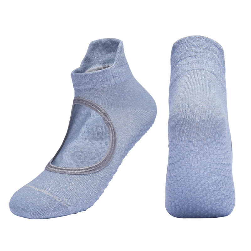 【Yoga Socks】B1灰色-女士银丝圆头瑜伽普拉提运动袜