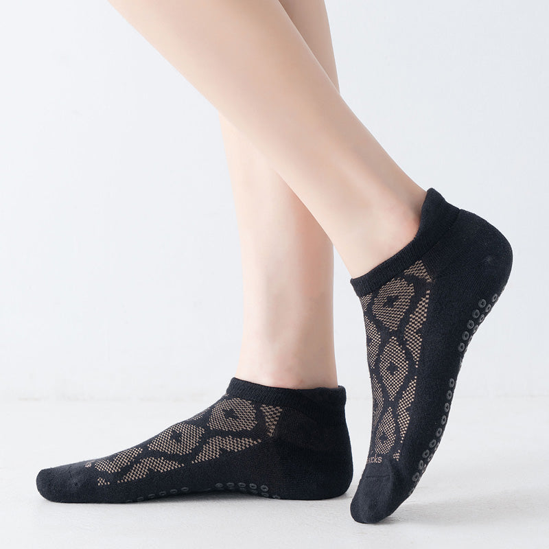 【Yoga Socks】D3黑米-女士提花香薰毛圈圆头瑜伽普拉提运动袜