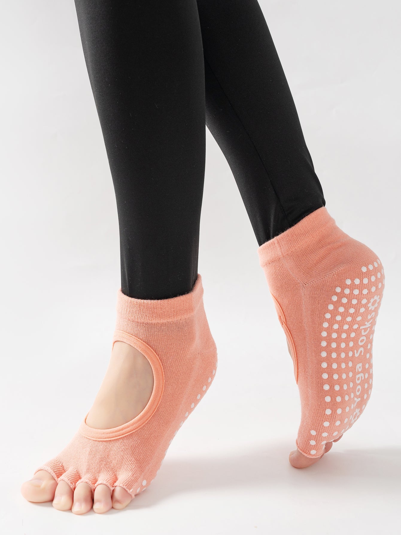 【Yoga Socks】F6珊瑚橙-女士半趾瑜伽普拉提运动袜