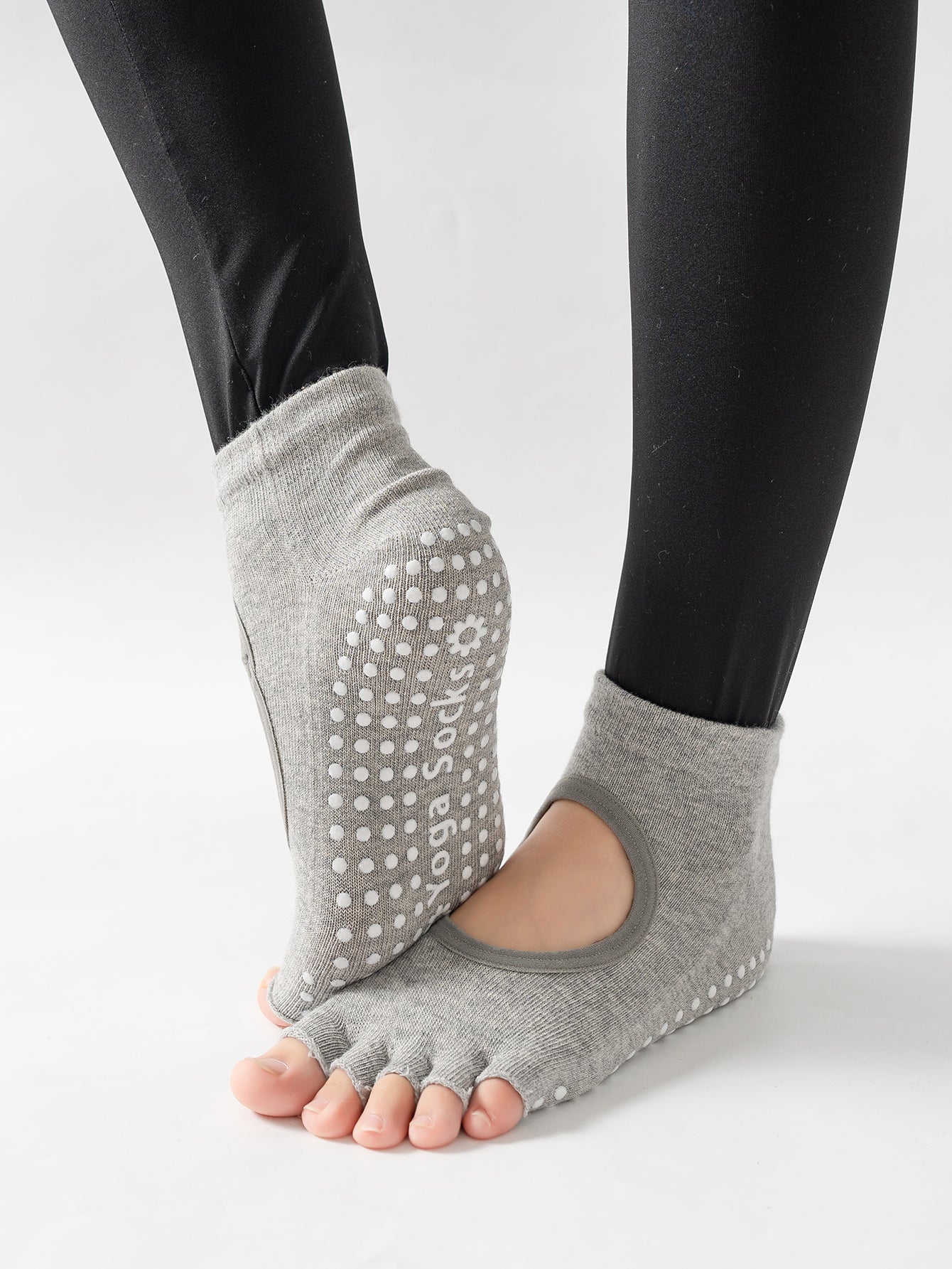 【Yoga Socks】F6浅麻灰-女士半趾瑜伽普拉提运动袜