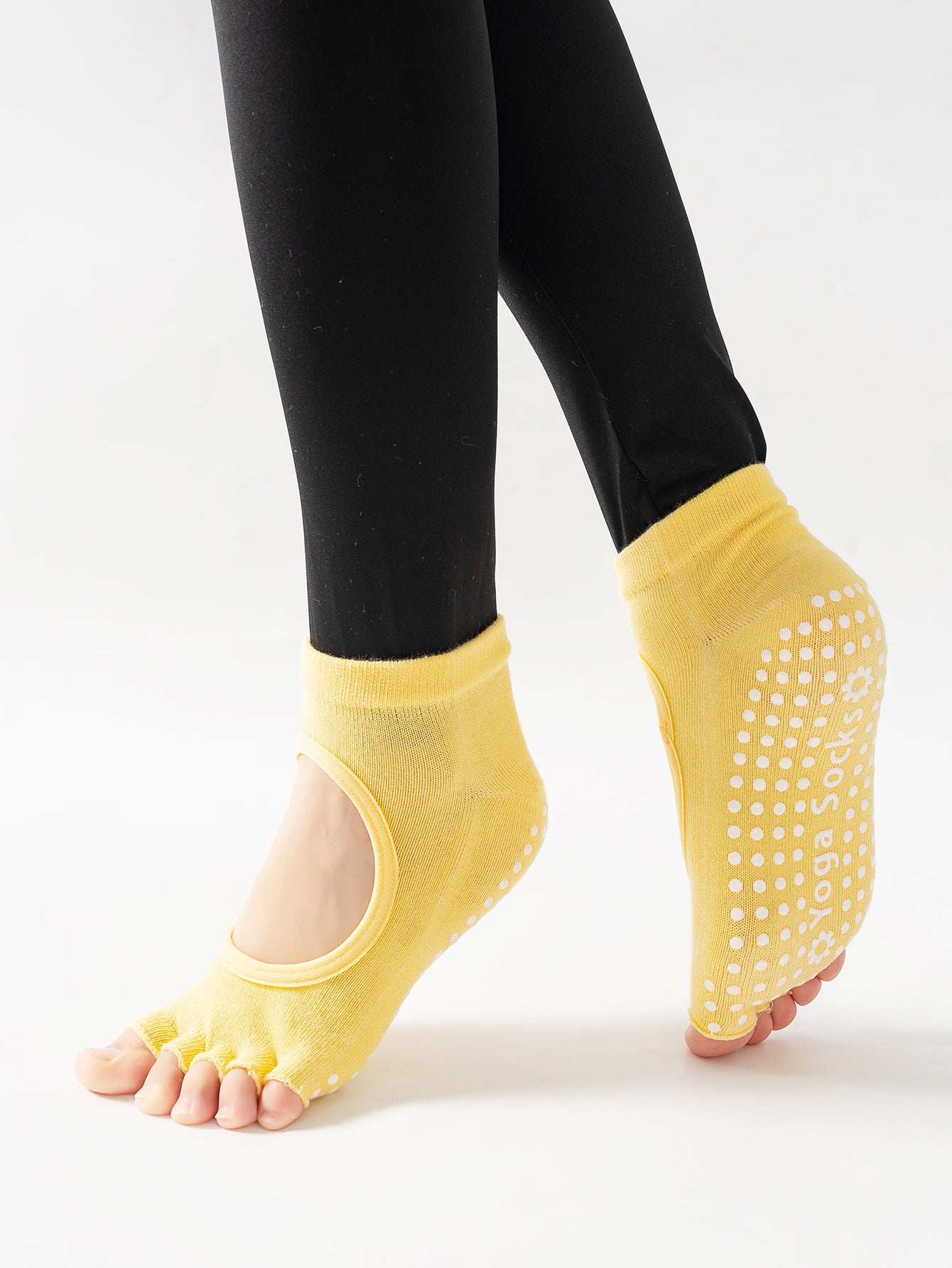 【Yoga Socks】F6黄色-女士半趾瑜伽普拉提运动袜