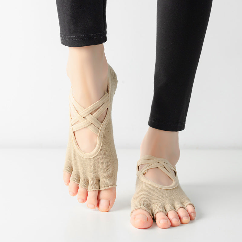 【Yoga Socks】T2米色-女士半趾瑜伽普拉提运动袜