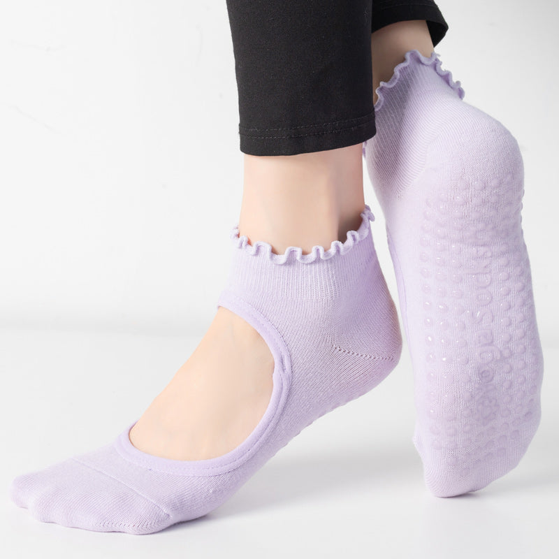 【Yoga Socks】O1浅紫-女士木耳边圆头瑜伽普拉提运动袜