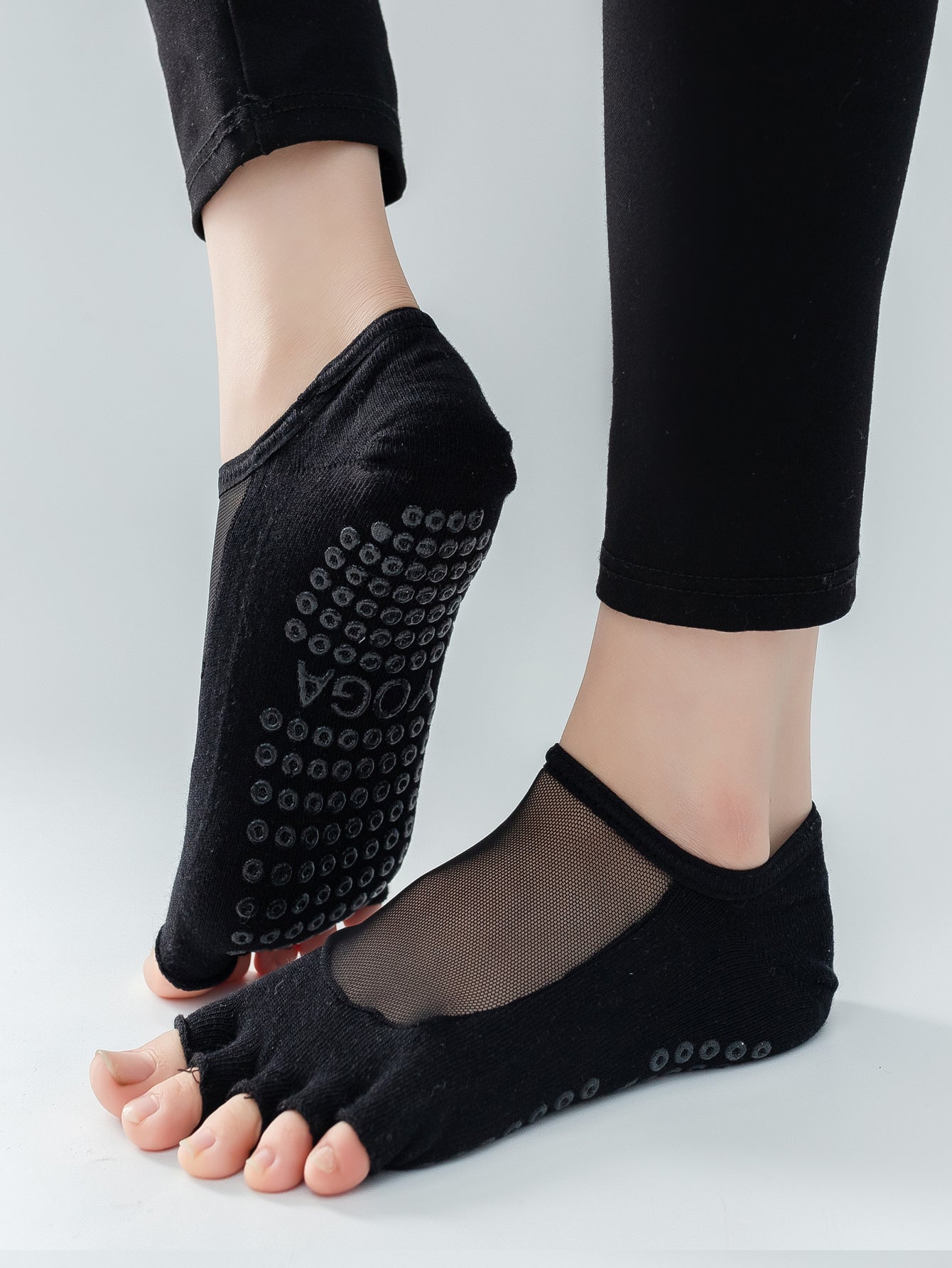 【Yoga Socks】T5黑色-女士网纱半趾瑜伽普拉提运动袜