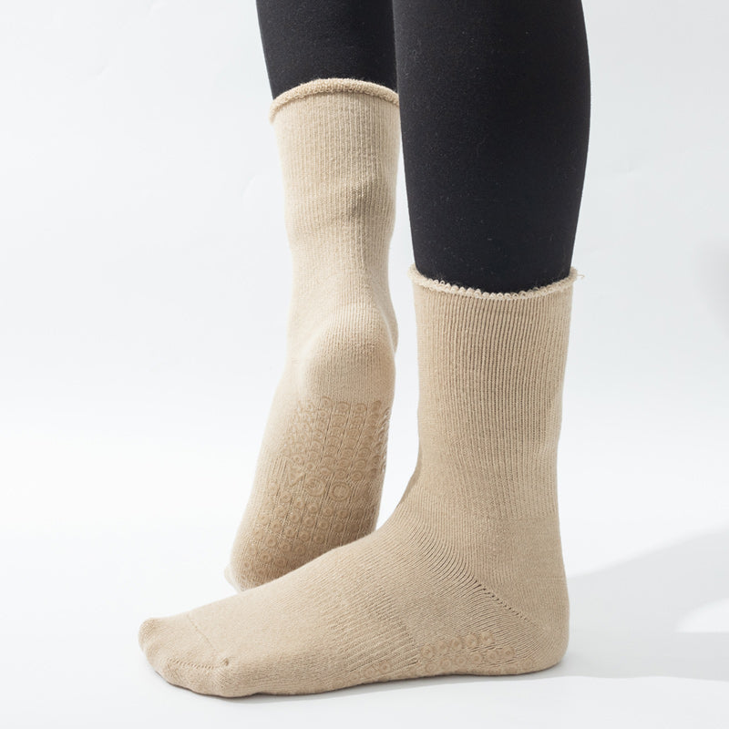 【Yoga Socks】D11米色-女士长筒毛圈圆头瑜伽普拉提运动袜
