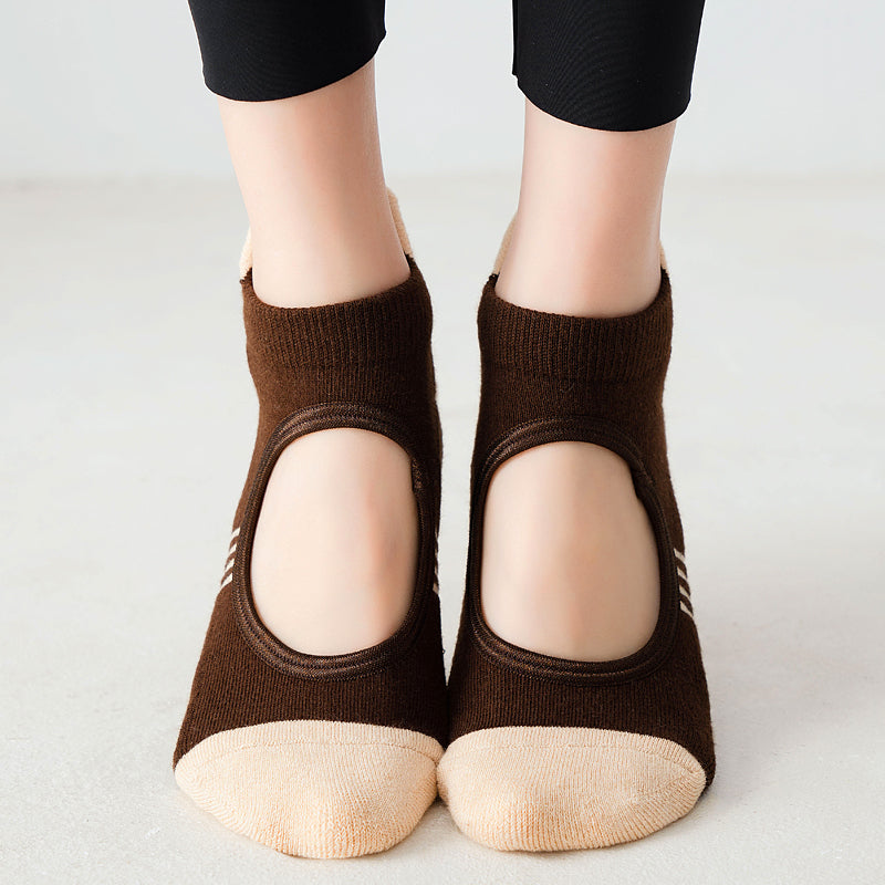 【Yoga Socks】A2咖米-女士撞色毛圈圆头瑜伽普拉提运动袜