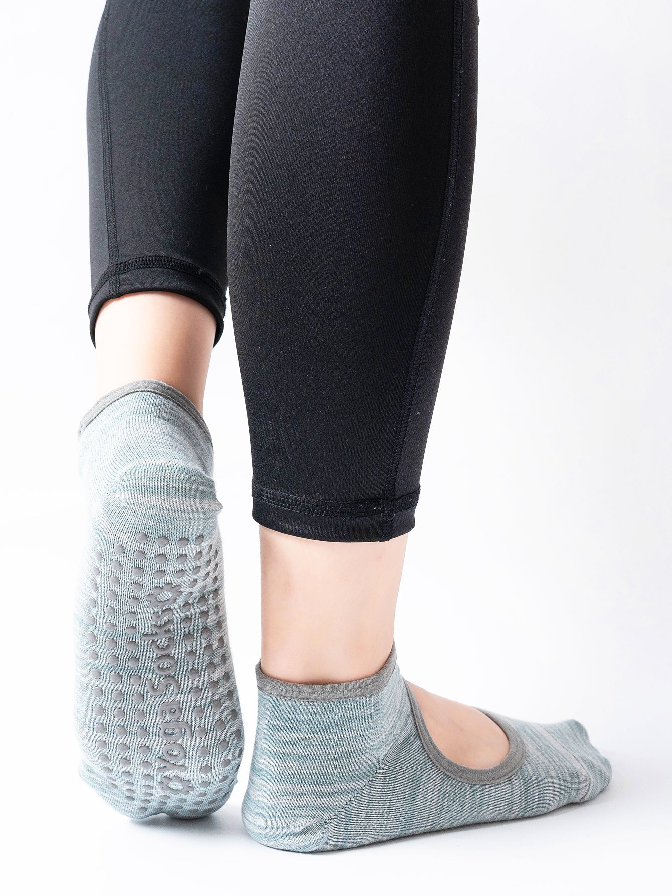 【Yoga Socks】E3绿灰-女士段色圆头瑜伽普拉提运动袜