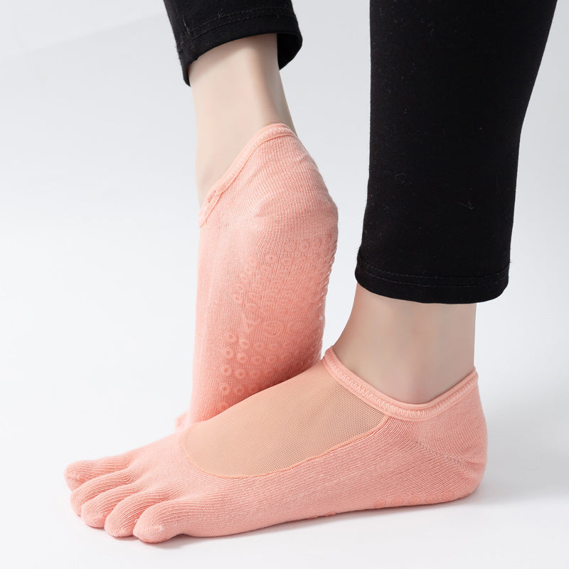 【Yoga Socks】W5珊瑚橙-女士网纱五指瑜伽普拉提运动袜