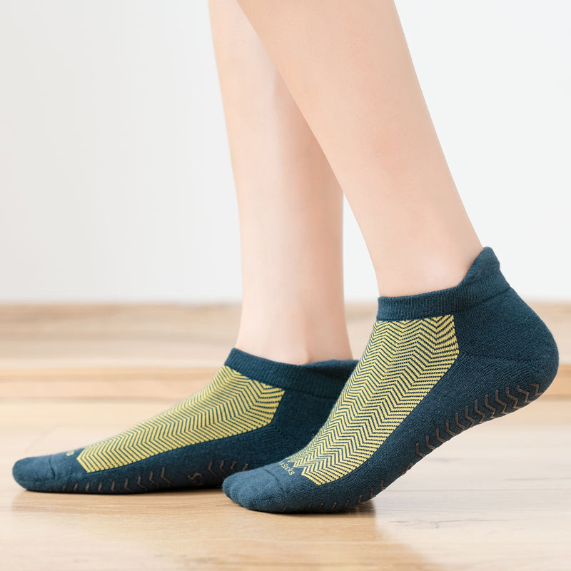 【Yoga Socks】D4绿黄-女士提花香薰毛圈圆头瑜伽普拉提运动袜