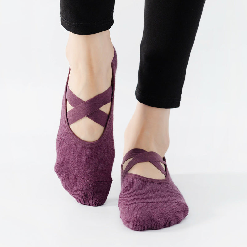 【Yoga Socks】Q2紫红-女士毛圈圆头瑜伽普拉提运动袜