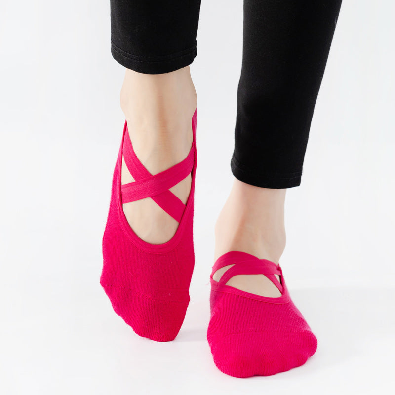 【Yoga Socks】Q2玫红-女士毛圈圆头瑜伽普拉提运动袜