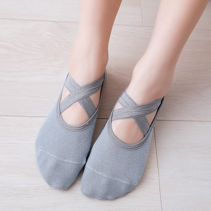 【Yoga Socks】H1灰色-女士银丝圆头瑜伽普拉提运动袜