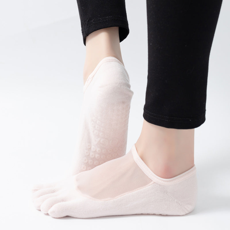 【Yoga Socks】W5浅粉-女士网纱五指瑜伽普拉提运动袜