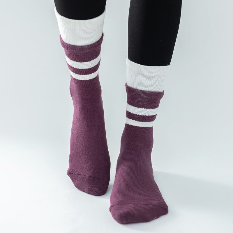 【Yoga Socks】D8紫白-女士长筒毛圈圆头瑜伽普拉提运动袜
