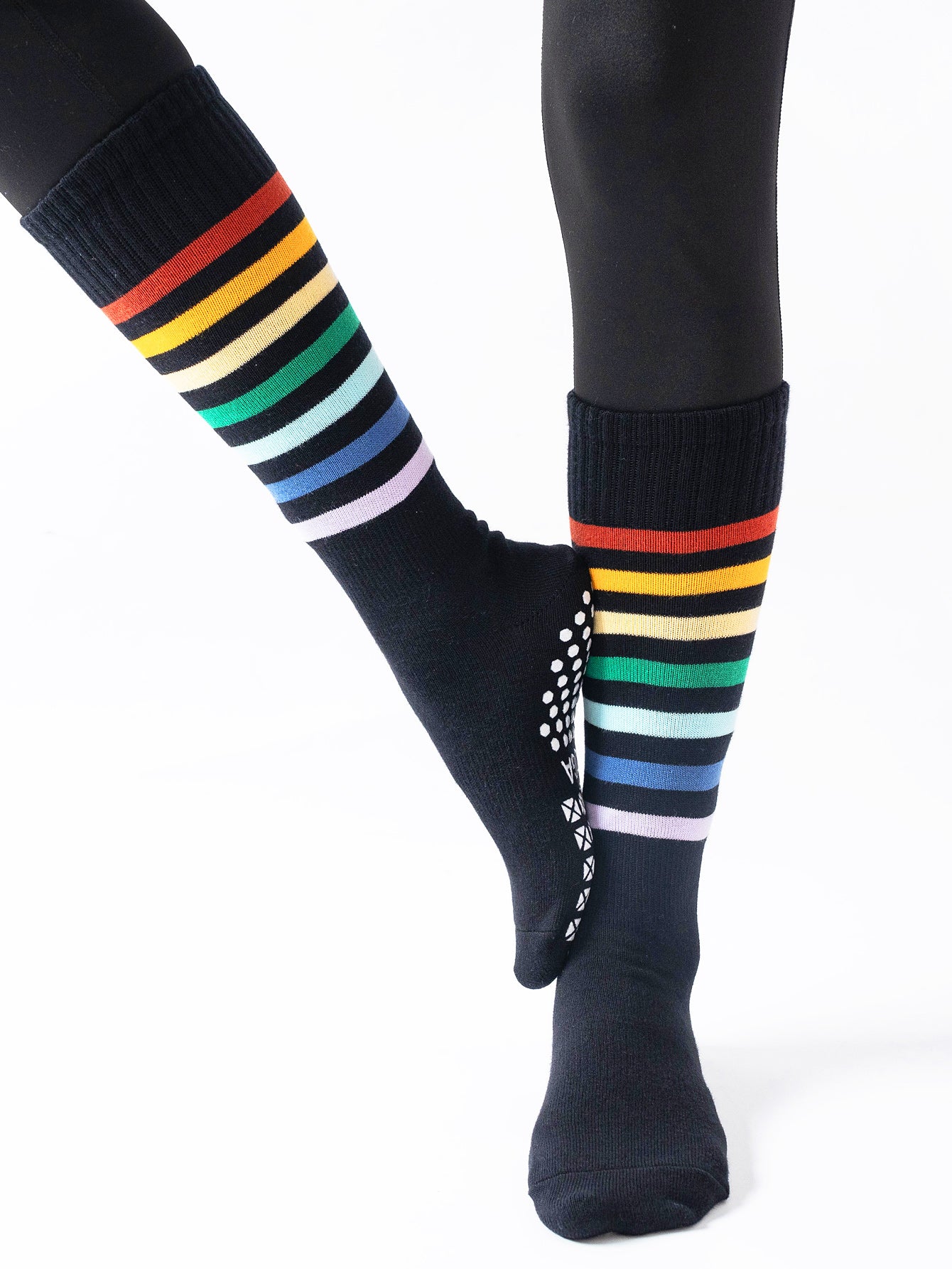 【Yoga Socks】N1黑色-女士彩虹圆头瑜伽普拉提运动袜