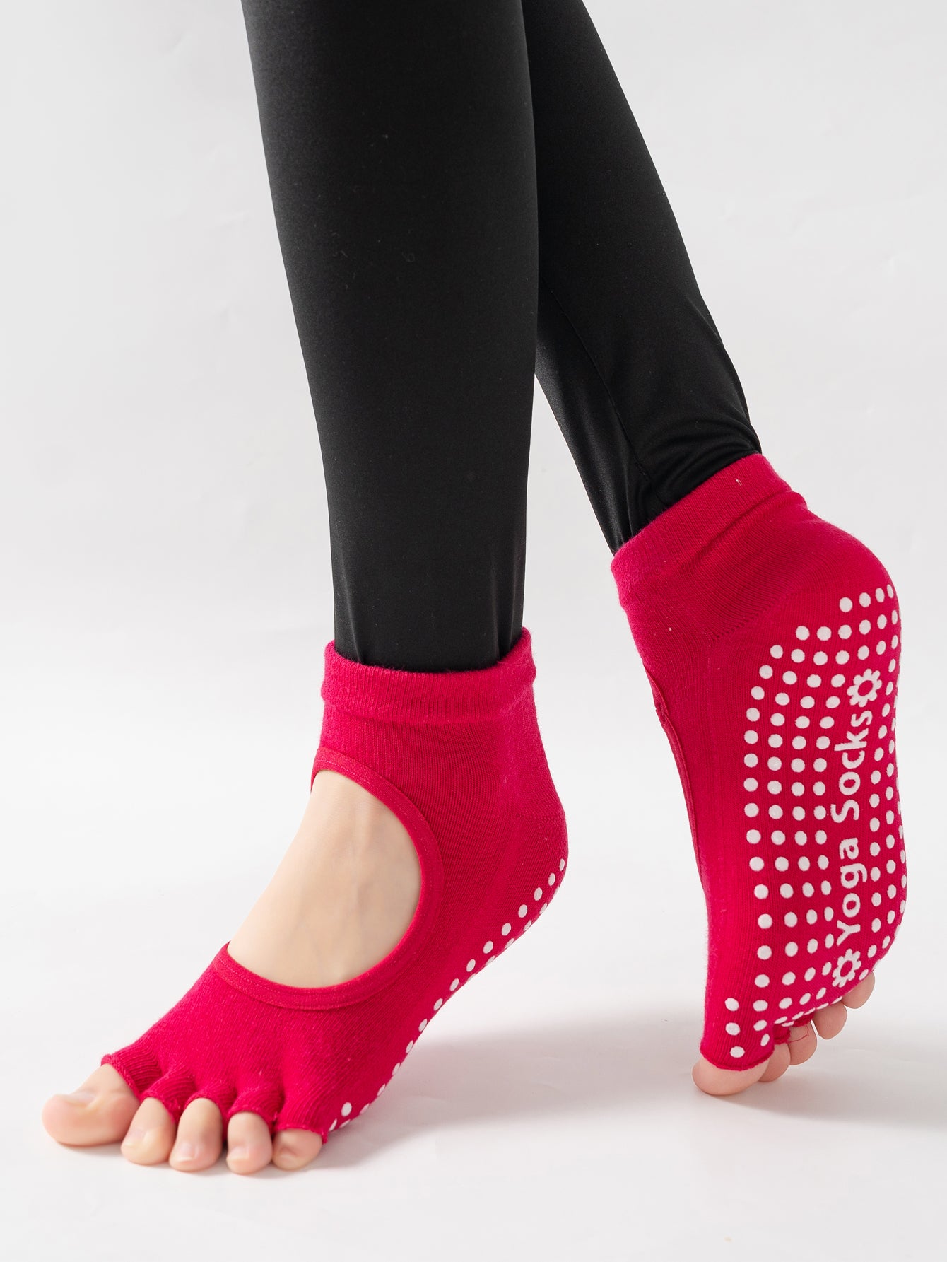 【Yoga Socks】F6玫红-女士半趾瑜伽普拉提运动袜