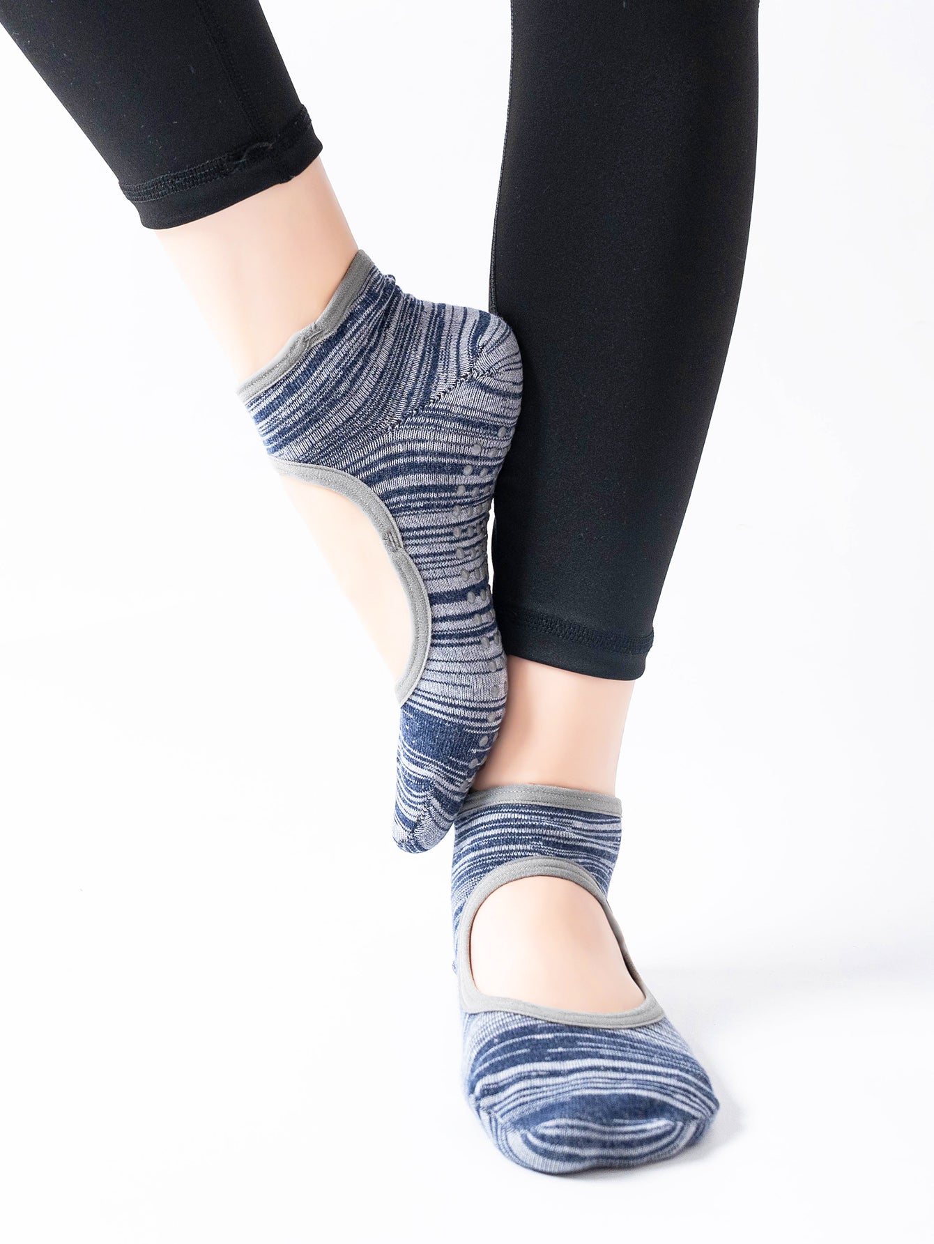 【Yoga Socks】E3青灰-女士段色圆头瑜伽普拉提运动袜