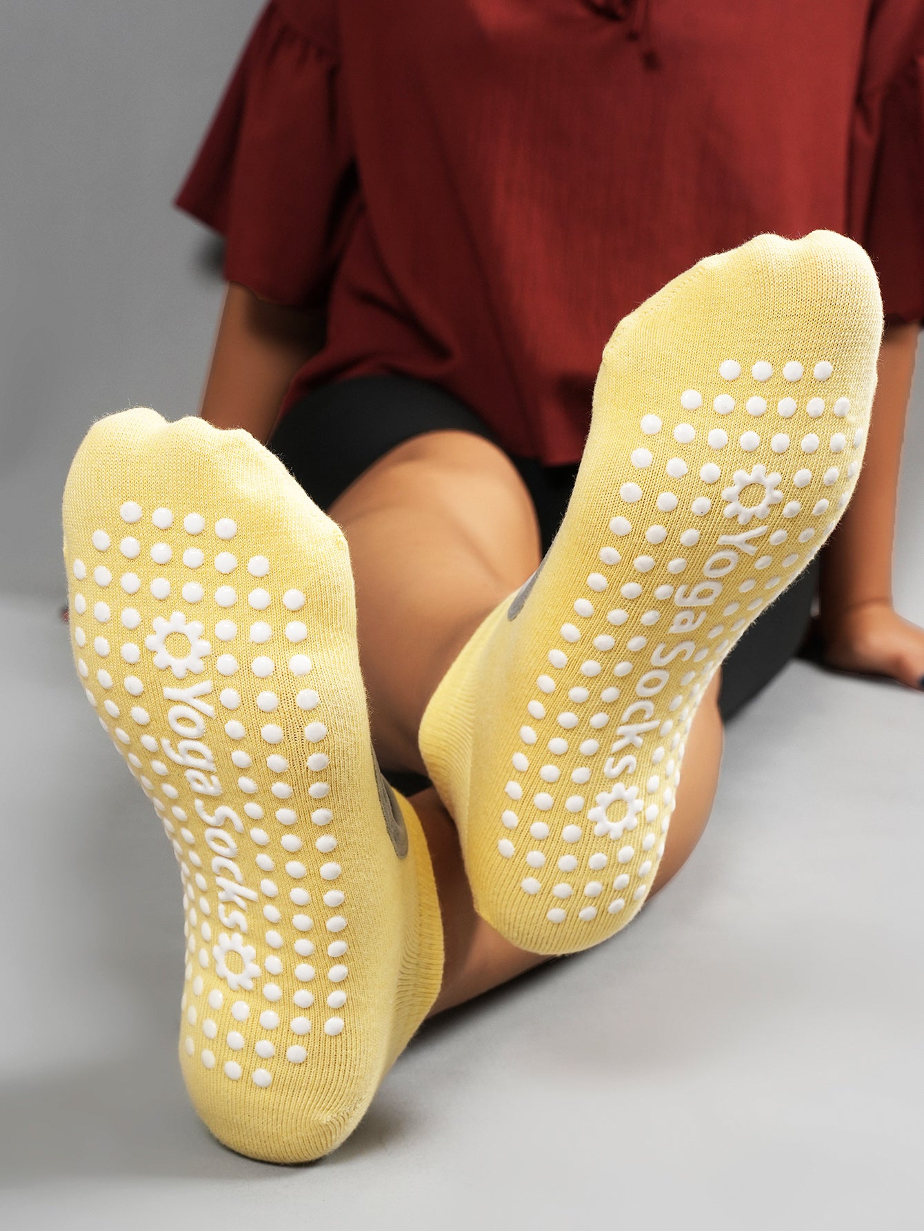 【Yoga Socks】E2黄色-女士圆头瑜伽普拉提运动袜