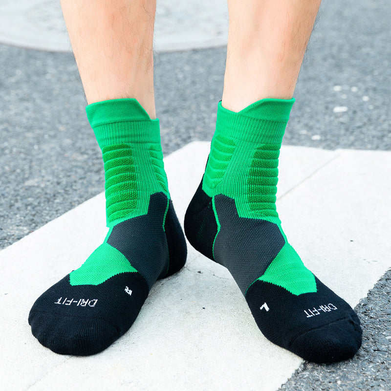 【Basketball Socks】B2绿色-男士毛圈中筒篮球运动袜