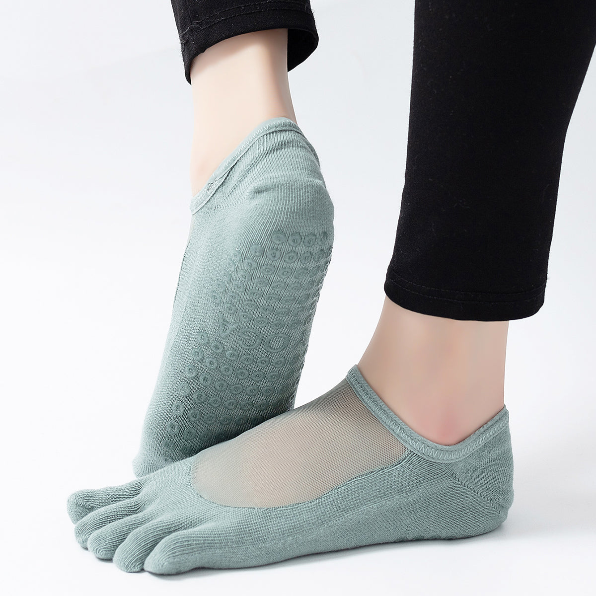 【Yoga Socks】W5孔雀绿-女士网纱五指瑜伽普拉提运动袜