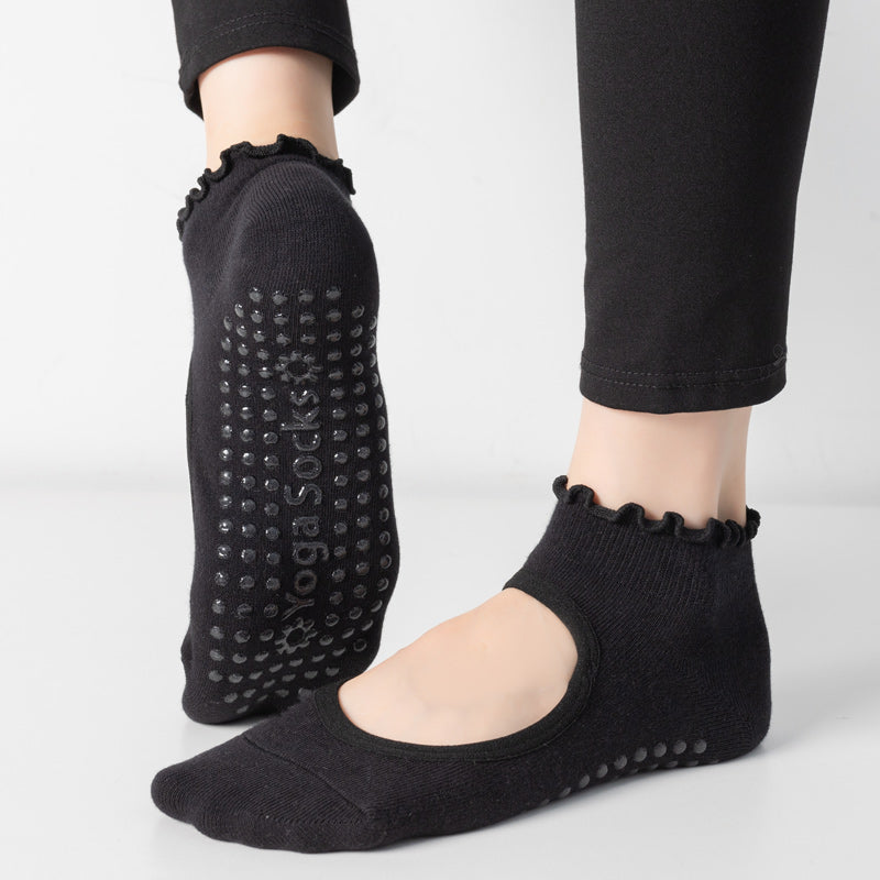 【Yoga Socks】O1黑色-女士木耳边圆头瑜伽普拉提运动袜