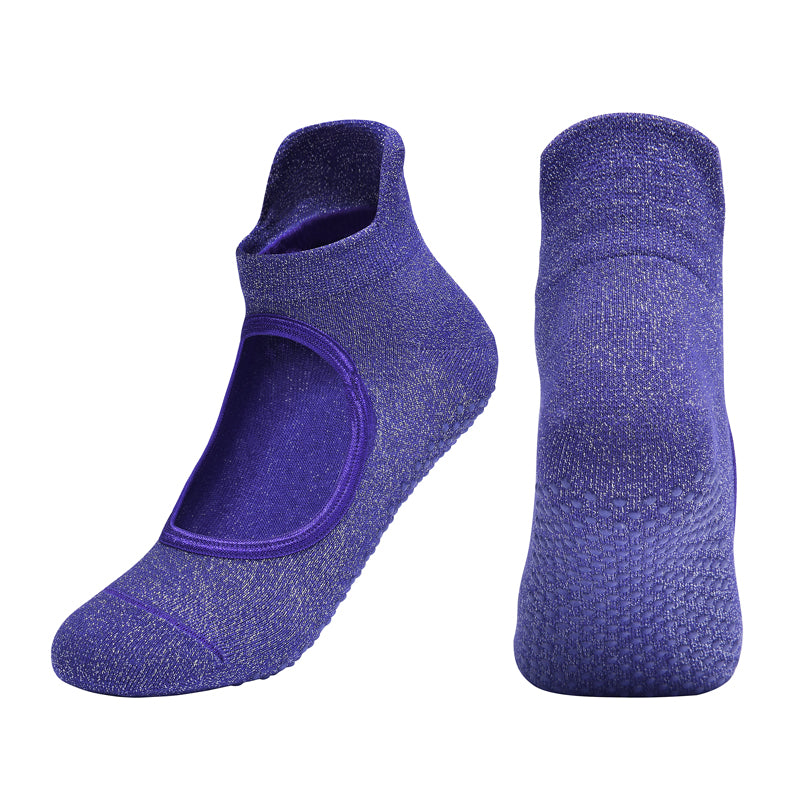 【Yoga Socks】B1紫罗兰-女士银丝圆头瑜伽普拉提运动袜