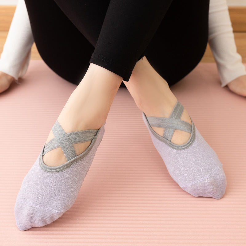 【Yoga Socks】H3浅紫-女士银丝圆头瑜伽普拉提运动袜