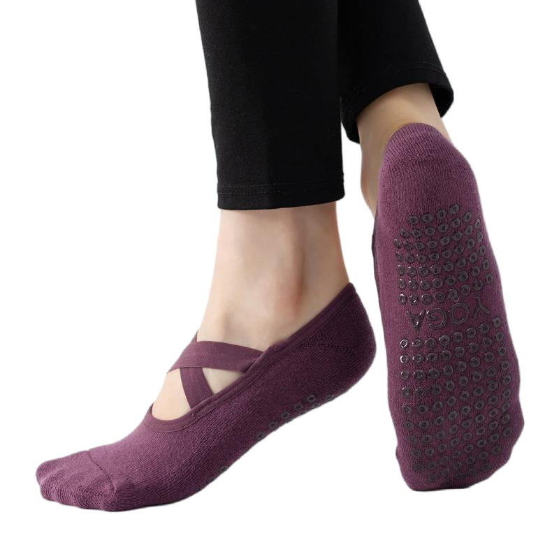 【Yoga Socks】Q2紫红-女士毛圈圆头瑜伽普拉提运动袜