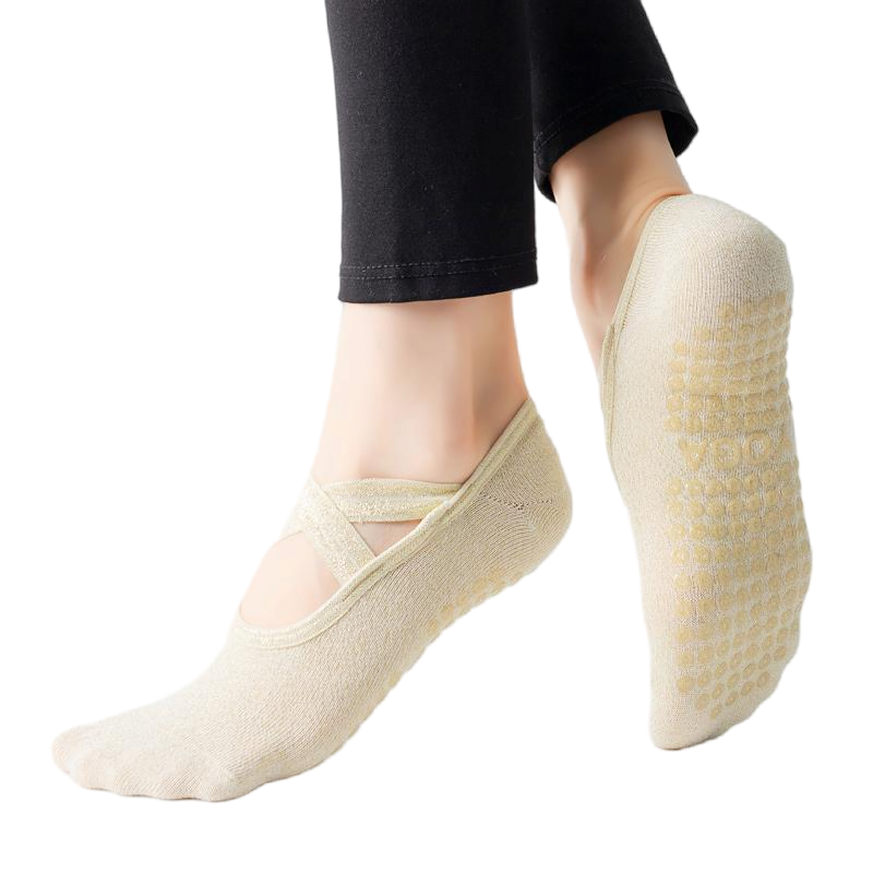 【Yoga Socks】H4白色-女士金丝圆头瑜伽普拉提运动袜