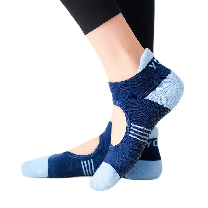 【Yoga Socks】A2青蓝-女士撞色毛圈圆头瑜伽普拉提运动袜