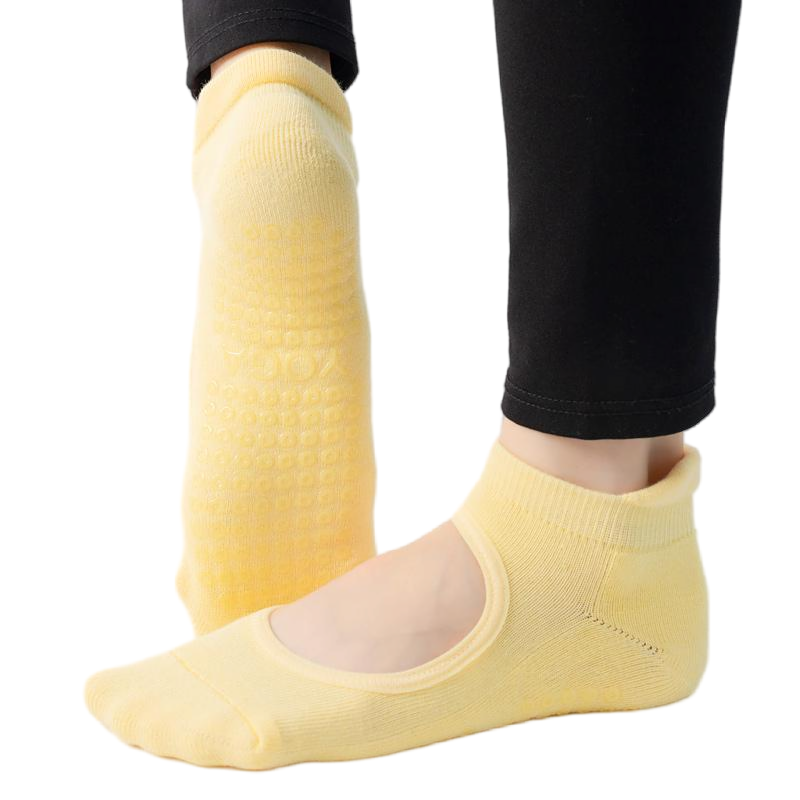 【Yoga Socks】A4黄色-女士毛圈圆头瑜伽普拉提运动袜