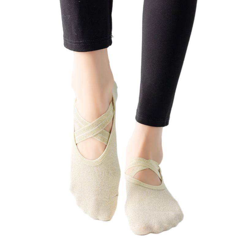 【Yoga Socks】H4白色-女士金丝圆头瑜伽普拉提运动袜
