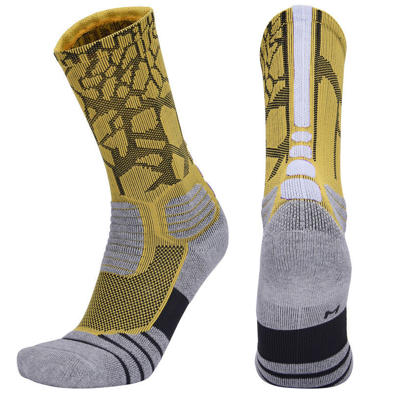 【Basketball Socks】D1黄白-男士毛圈长筒篮球运动袜