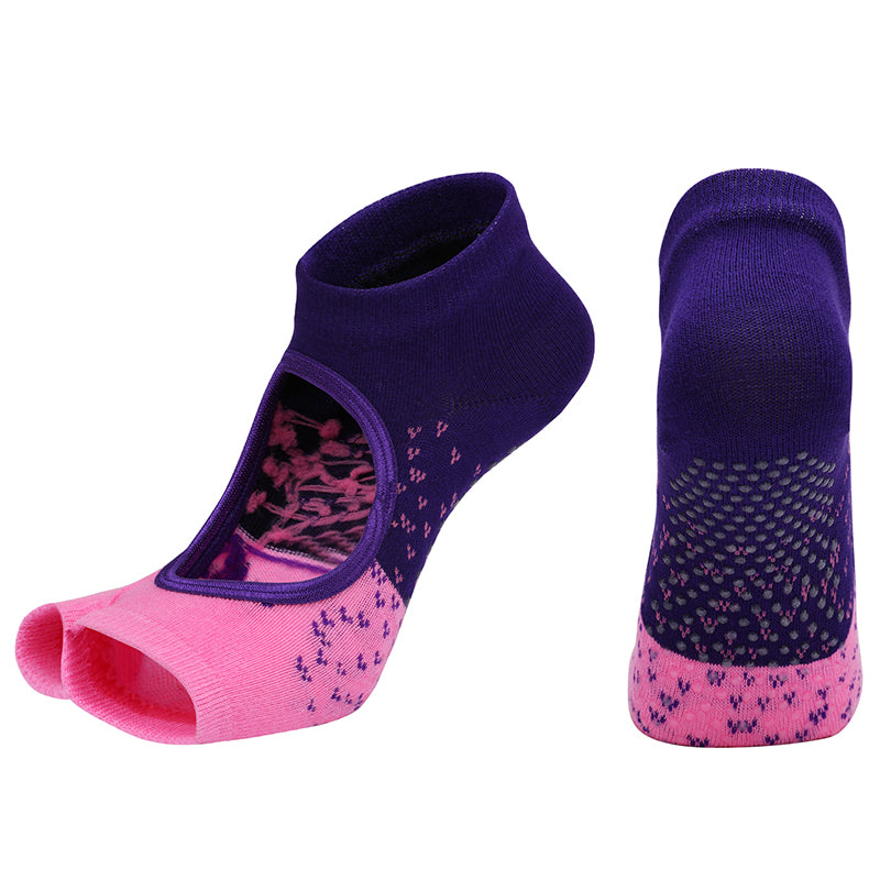 【Yoga Socks】J2紫粉-女士提花二指瑜伽普拉提运动袜