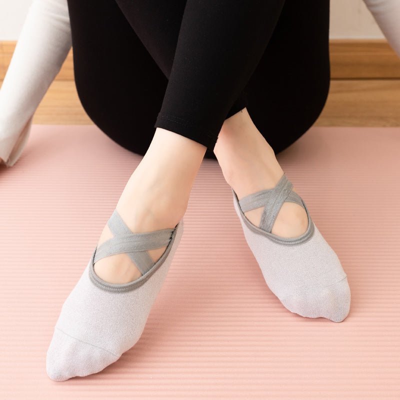 【Yoga Socks】H3浅粉-女士银丝圆头瑜伽普拉提运动袜