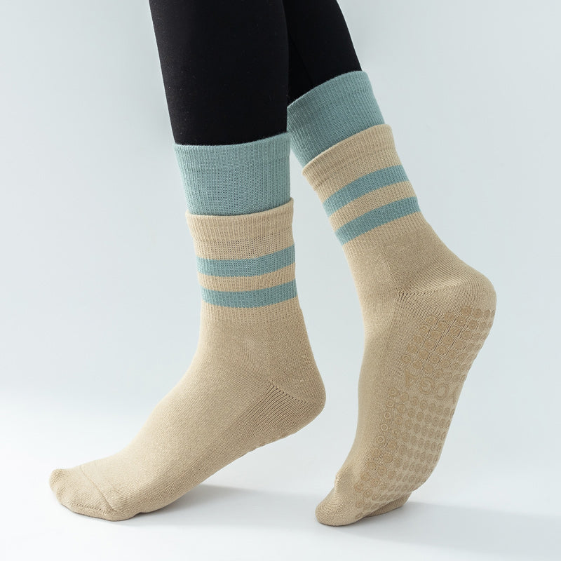 【Yoga Socks】D8米绿-女士长筒毛圈圆头瑜伽普拉提运动袜