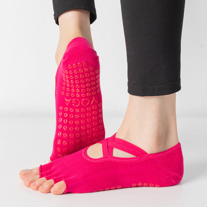 【Yoga Socks】T2玫红-女士半趾瑜伽普拉提运动袜