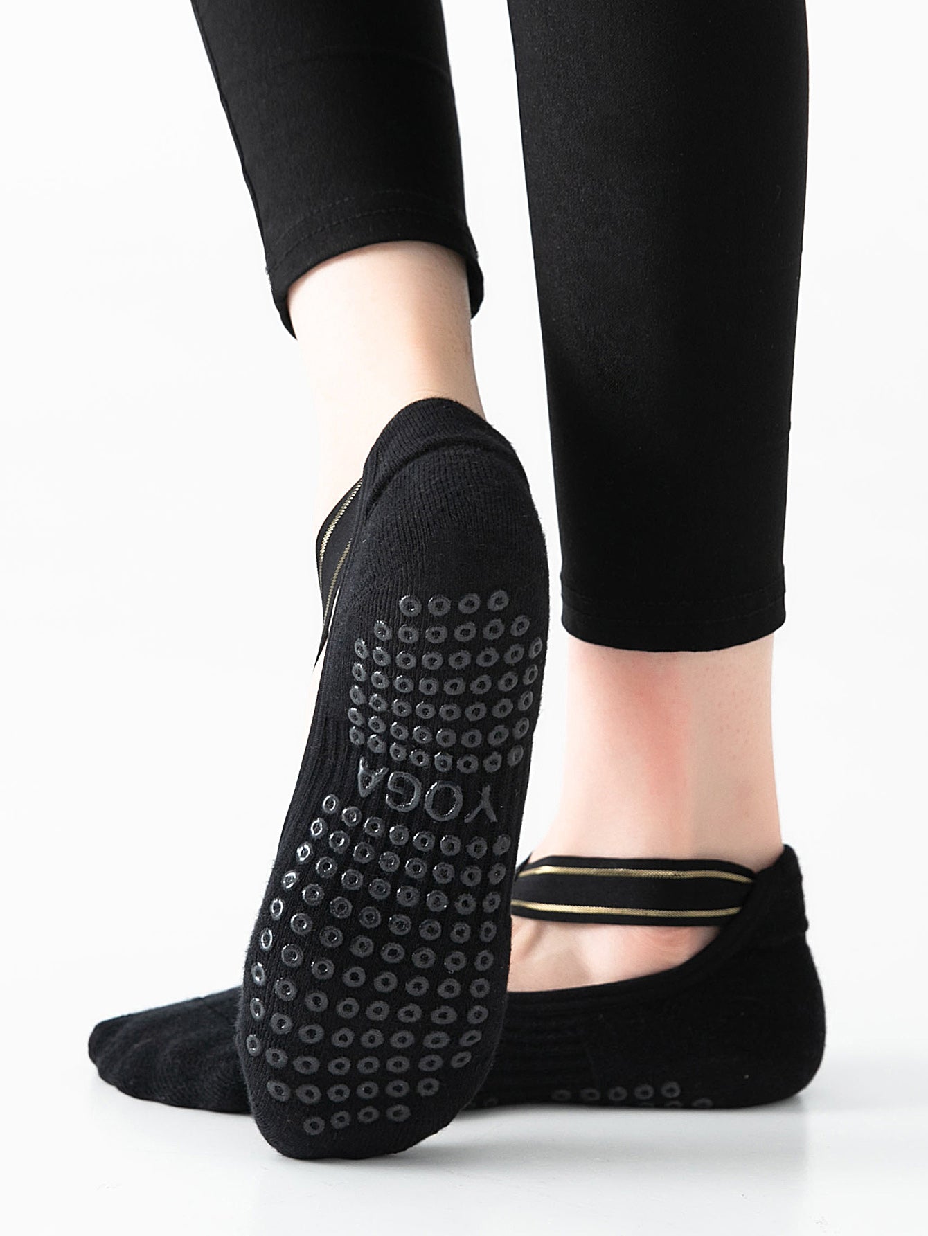 【Yoga Socks】Q1黑色-女士毛圈圆头瑜伽普拉提运动袜