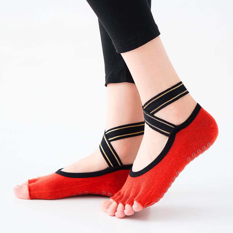 【Yoga Socks】T4中国红-女士半趾瑜伽普拉提运动袜