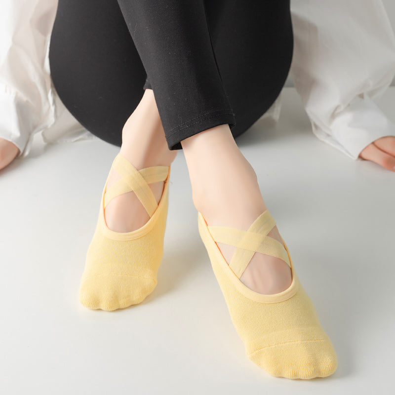 【Yoga Socks】Q2黄色-女士毛圈圆头瑜伽普拉提运动袜