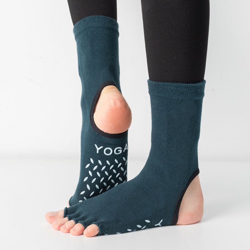 【Yoga Socks】M1墨绿-女士长筒半趾瑜伽普拉提运动袜