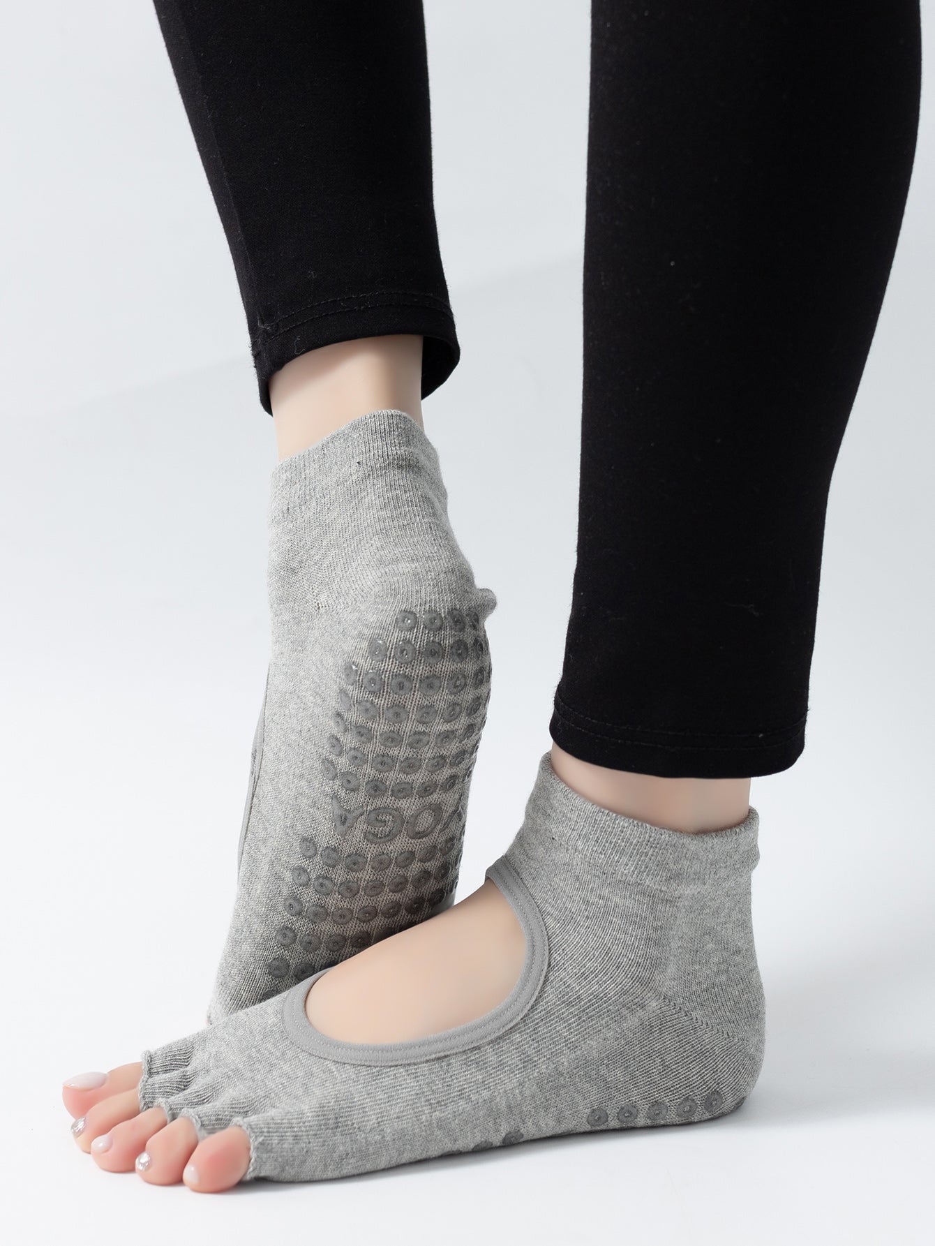 【Yoga Socks】F5浅麻灰-女士半趾瑜伽普拉提运动袜
